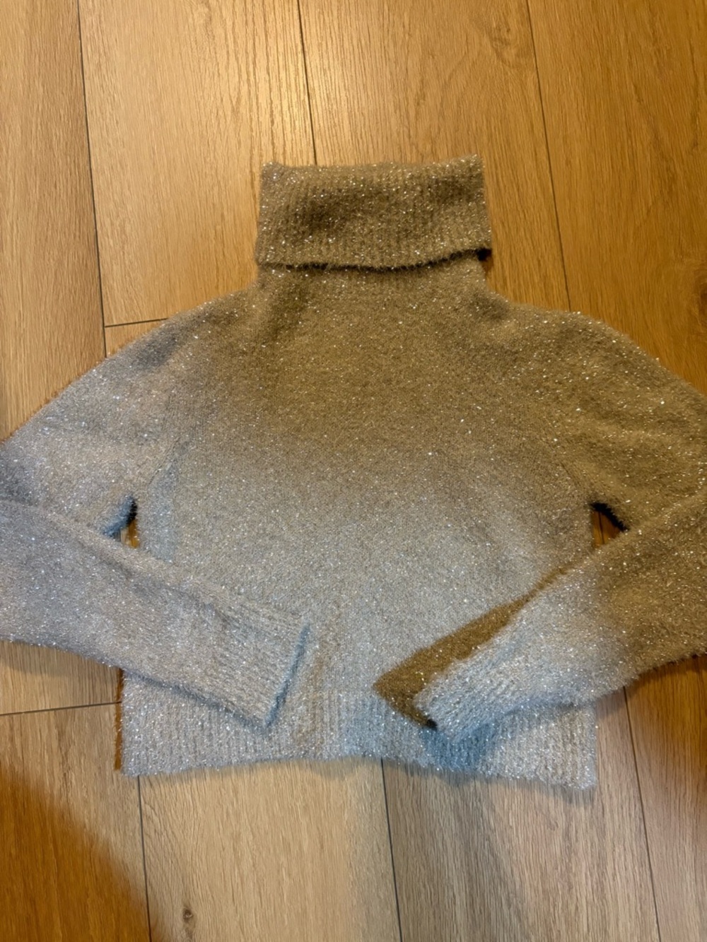Zara Girls Sparkle Turtleneck Sweater in Light Gray